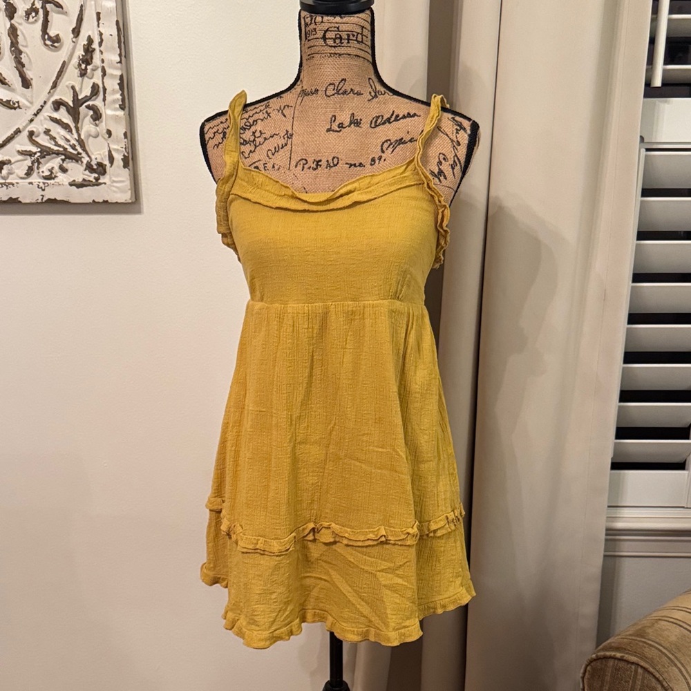Gold Ruffled Sleeveless Tie Back Sun Dress S
